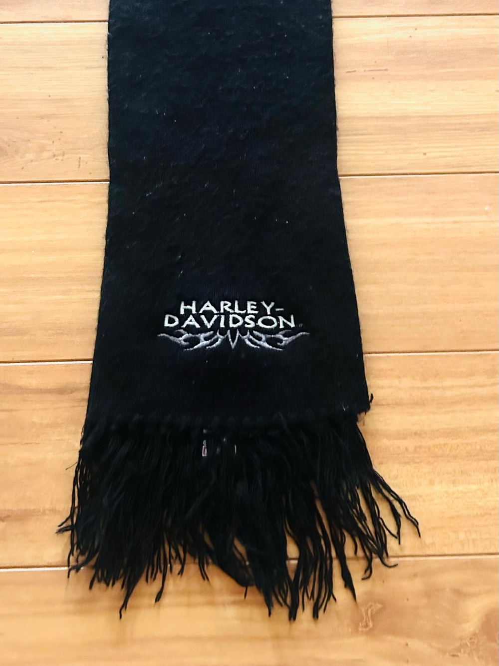 Harley-Davidson Black Scarf with Embroidered Logo and Fringe